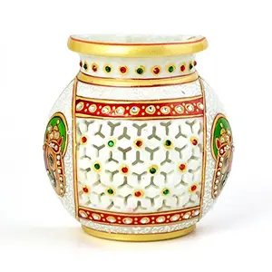 Little India Golden Meenakari Jali Cut Work Hanging Flower Vase (400 White)