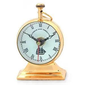 Little India Pure Brass Glossy Decorative Nautical Table Clock (367 Brown)