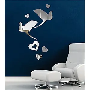Acrylic 3D Flying Birds and herts Wall Sticker Pack of 7 with Butterfly Wall Sticker Pack of 10 for Living Room (Silver)