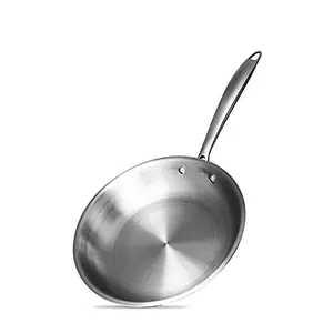 Bergner Argent TriPly Stainless Steel Fry Pan with Riveted Cast Handle & Induction Base (22 cm Silver)