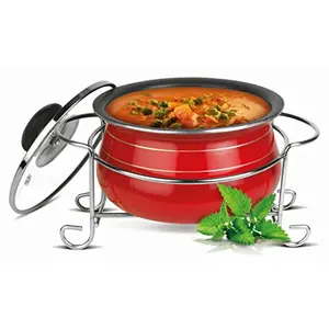 Anjali Aluminium Serving Handi with Stand and Glalid 1240 Ml 3 Piece Red