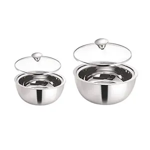 Borosil Stainless Steel Insulated Curry Server Set of 2 (500ml + 900ml) Silver