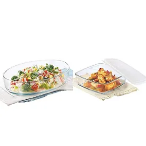 Borosil Oval Baking Dish 700 Ml Transparent & Square Dish With Lid Storage 1.6 Litres