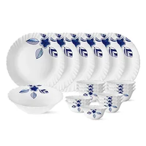 Borosil Morning Glory Silk Series Opalware Dinner Set 19 Pieces White