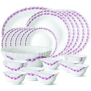 Borosil Lilac Opalware Dinner Set 27-Pieces White