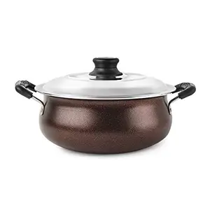 Cello Non Stick Induction Compatible Gravy/Biryani Handi with Stainless Steel Lid 2.5 LTR Brown