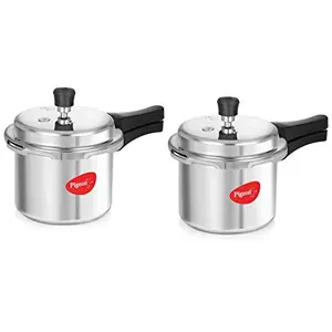 Pigeon Stovekraft Favourite Induction Base Aluminium Presure Cooker with Outer Lid 3 Litres (Silver) + Favourite Outer Lid Non Induction Aluminium Presure Cooker 3 Litres Silver