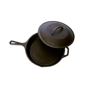 Induction Base Cast Iron Pan with Lid Black
