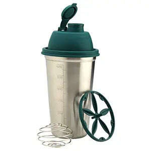 Signoraware Shake n Shake Stainless Steel Sports Shaker Bottle with Blending Ball and Whisking Wheel 650ml Green Set of 1