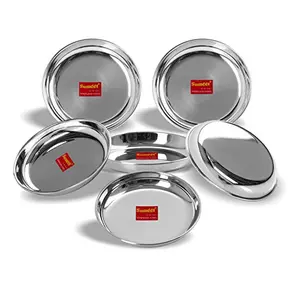 Sumeet Stainless Steel Heavy Gauge Medium Halwa Plates with Mirror Finish 17cm Dia - Set of 6pc