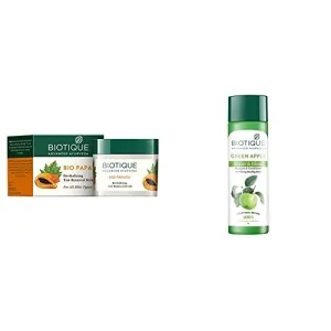 Biotique Bio Papaya Revitalizing Tan Removal Scrub 75g And Biotique Bio Green Apple Fresh Daily Purifying Shampoo And Conditioner 190ml