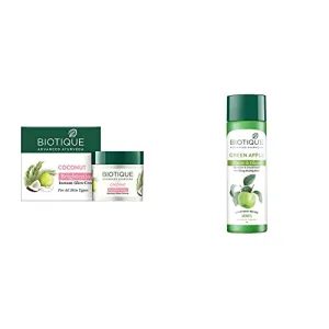 Biotique Bio Coconut Whitening And Brightening Cream 50g And Biotique Bio Green Apple Fresh Daily Purifying Shampoo And Conditioner 190ml