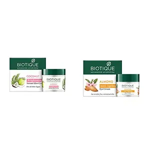 Biotique Bio Coconut Whitening And Brightening Cream 50g And Biotique Bio Almond Soothing And Nourishing Eye Cream 15g