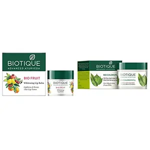 Biotique Bio Fruit Whitening Lip Balm 12g And Biotique Bio Chlorophyll Oil Free Anti-Acne Gel & Post Hair Removal Soother For Oily & Acne Prone Skin 50G