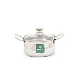 Coconut Stainless Steel Cook & Serve/Mysore Royal Handi Glass Lid with Handle - Small- Diamater - 15 Capacity - 1000 ML