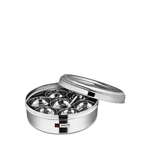 Butterfly Stainless Steel Masala Dubba Spice Container Set Spice Box with 7 Compartment with Spoon SS Lid No.3 - Sliver