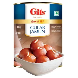 Gits Open & Eat Gulab Jamun 16 Pieces Per Can Mouth-Watering Indian Mithai 1Kg