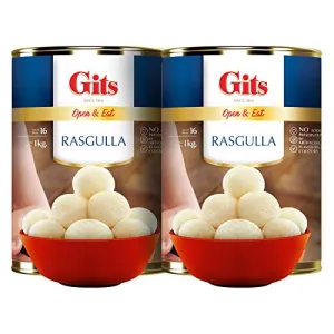 Gits 2Kg Ready to Eat Rasgulla Tins (Pack of 2 X 1Kg Each)