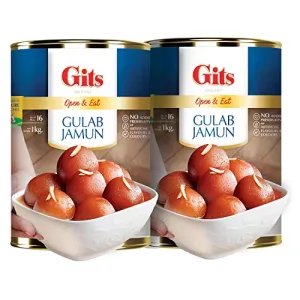 Gits 2Kg Ready to Eat Gulab Jamun Tins (Pack of 2 X 1Kg Each)