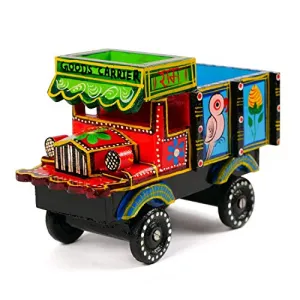 Toolart Handmade Colorful Push and Pull Toys Wooden Truck Vehicle for Kids Color May Vary (H: 6.5 x L: 5 x W: 3.5 Inch)
