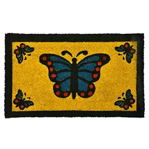 Fine Craft Black Yellow Coir Jute Door Mat Extremely Durable Rectangle Shape for Home and Office for Home Bathroom Bedroom Office (Length - 30 Width - 18 Height - 1 Inch)