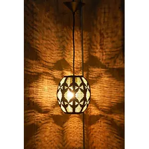 Contemporary Moorish Black and Gold Metal Hanging Pendant Ceiling Light E - 14 Bulb Holder Without Bulb 15 x 15 x 20 cm