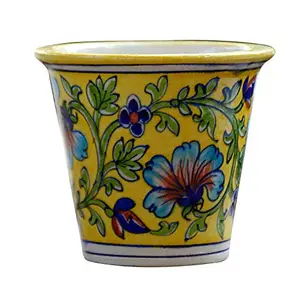 Decorative-Handcrafted and Painted Floral Ceramic Planter Vase (Yellow)