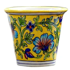 Decorative-Handcrafted and Painted Floral Ceramic Planter Vase (Yellow)
