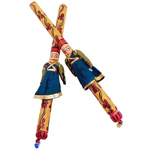 Multicolor Puppet Doll Raja Rani Couple Dandiya Garba Sticks for Navratri Celebration Pack of 8 Pair -14 Inch