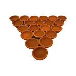 Eco Haat Traditional Handmade Earthen Clay/Terracotta Decorative Diwali Diya Oil Lamps for Pooja - Set of 21