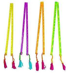 Multicolor Facncy Neon PVC Plastic Dandiya Sticks for Dance Garba Sticks for Navratri Celebration Large Size 14.4 Inches (Pack of 4 Pairs)