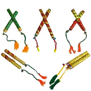 Multicolor Wooden Dandiya Sticks for Dance Garba Sticks Specially for Small Kids Or Pooja with Decorative Lace Small Size 5 Inches (Pack of 2 Pairs)