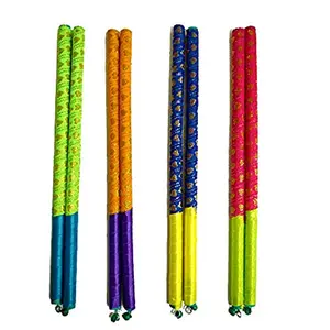 Multicolor Wooden Dandiya Sticks for Dance Garba Sticks for Navratri Celebration with Decorative Lace Large Size 14.4 Inches Pack of (1)