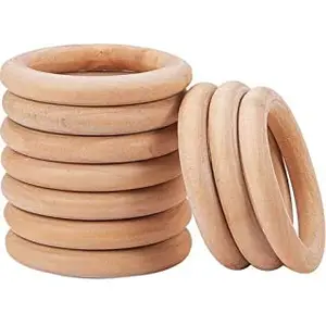 Smooth Unfinished Natural Wooden Rings/Circles Without Paint for Craft DIY Baby Teething Ring Pendant Connectors Jewelry Making -5 Pieces