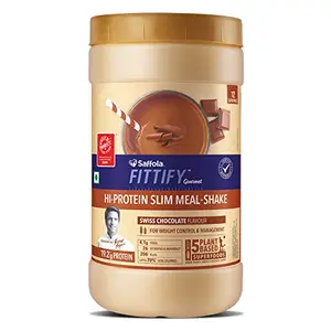 Saffola Fittify Gourmet Hi Protein Slim Meal-Shake Meal Replacement with 5 superfoods Swiss Chocolate 420 gm (12 servings)
