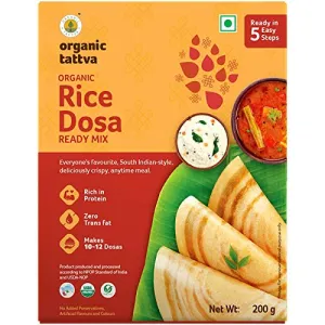Organic Tattva Organic Instant Ready to Eat Rice Dosa Mix 200 Gram | Rich in Protein NO Cholesterol and NO Trans-Fat | with Benefits of Rock Salt Fenugreek Seeds
