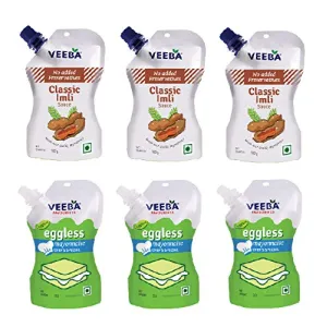 Veeba Eggless Mayonnaise Chef's Special (100g)+ Classic Imli - No Added preservatives (100g) - Pack of 6 (3 sachets Each)