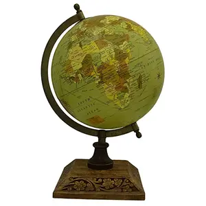 13" Green Unique Antiique Look Decorative Rotating Globe World Geographical & Political Maps Ocean Earth Decor By Globes Hub-Perfect for Home, Office & Classroom