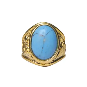 Stone Turquoise (Firoza) Ring For Men Gold Plated Oval Shape, Color- Turquoise, For Men & Boys (Pack of 1 Pc.)