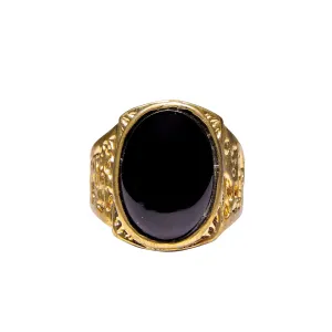 Stone Black Agate Ring For Men Gold Plated Oval Shape, Color- Black, For Men & Boys (Pack of 1 Pc.)