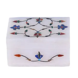 White Stone inlaid Rectangle Jewellery box (7.5cm x5cm x4cm)