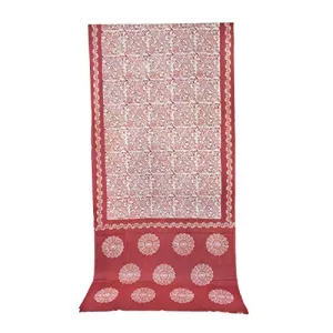 Women's Original Wax Batik Hand Block Print Natural Dye Mul Cotton Kutchhi Premium Traditional Handicraft Saree (EK-SAR-0002-MCBT) - (Maroon - Biege)