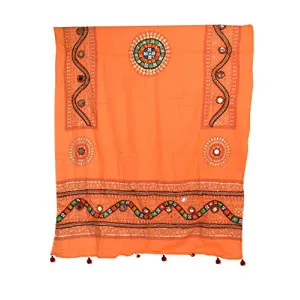 Women's Cotton Silk Mirror Work - Cotton Silk - Gamthi Dupatta EK-DPT-0001 Orange