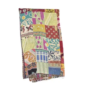 Women's Cotton Kantha Hand and Thread Work on Silk Dupatta (EK-DPT-0006 Pink Multicolor Large)