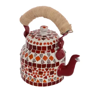 Hand Painted Mosaic Tea Kettle Steel Small: Red