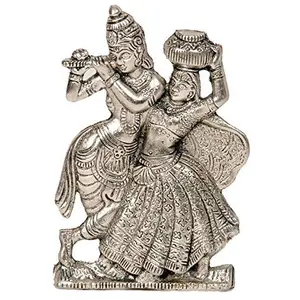 White Metal Dancing Lord Radha Krishna Idol Figurine Religious Silver StatueGift Item Showpiece