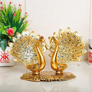 Metal Peacock Pair Decorative Showpiece(Aluminium Gold)