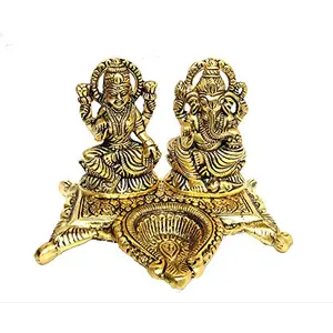 White Metal Gold Plated Diwali Laxmi Ganesh Chocki God Idol with Metal om Shape Incense Stick Holder