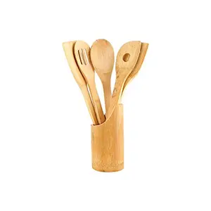 Multipurpose Bamboo Safe Serving and Cooking Spoon Set for Non Stick Spoon for Cooking Baking Kitchen Tools Essentials Bamboo Non Stick Spatulas Ladles Mixing and Turning Spoon Set