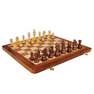 Crafts A to Z Collapsing Chess Board Set Wooden Game Handmade Classic Game of Brilliance Small Chess Pieces 12 Inches (Non - Magnetic)